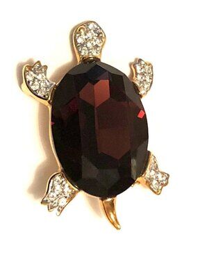KENNETH JAY LANE, VINTAGE DARK TOPAZ CRYSTAL TURTLE PIN